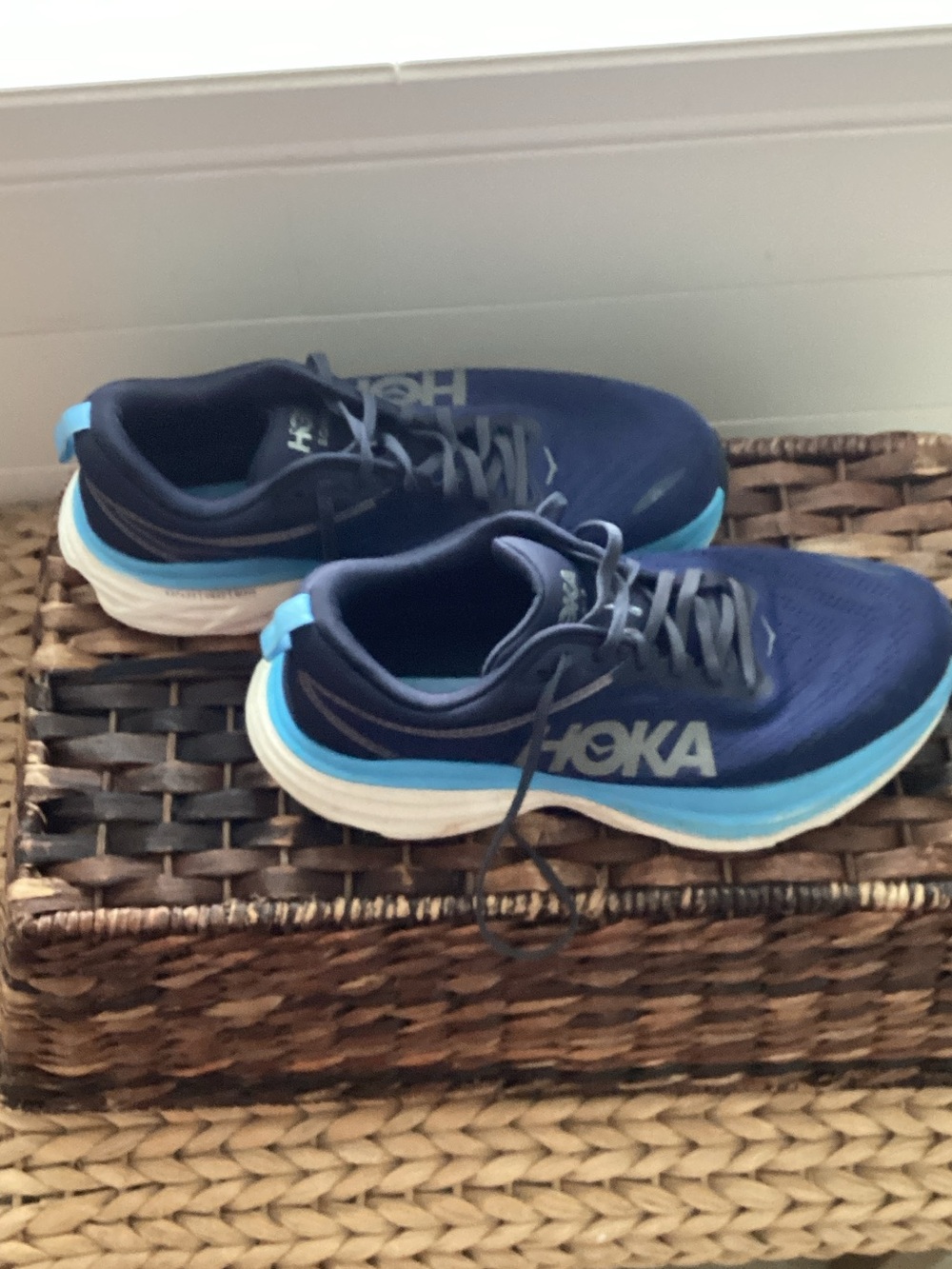 Hoka Men's Navy and Light Blue Cushioned Running Shoes